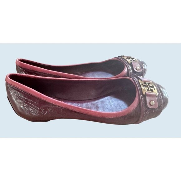 TORY BURCH Clines Ballet Flat Burgundy Maroon Patent Leather Sz 8 - Picture 4 of 7